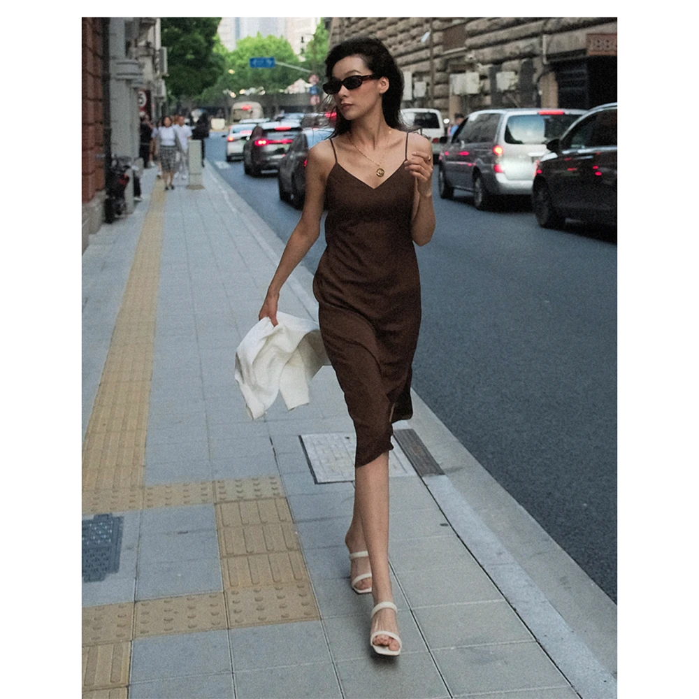 FALEMIG-萝家【真丝】新款零感真丝吊带长裙女Y13000