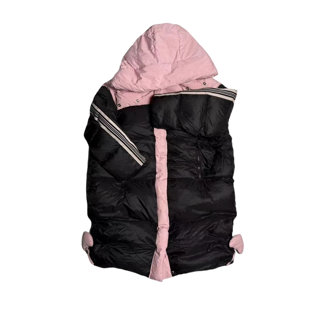 女士拼色长款连帽羽绒服