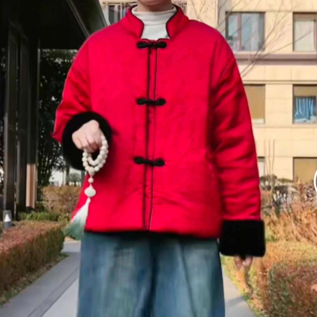 5029新中式国风盘扣袖口毛绒绒棉衣外套3363