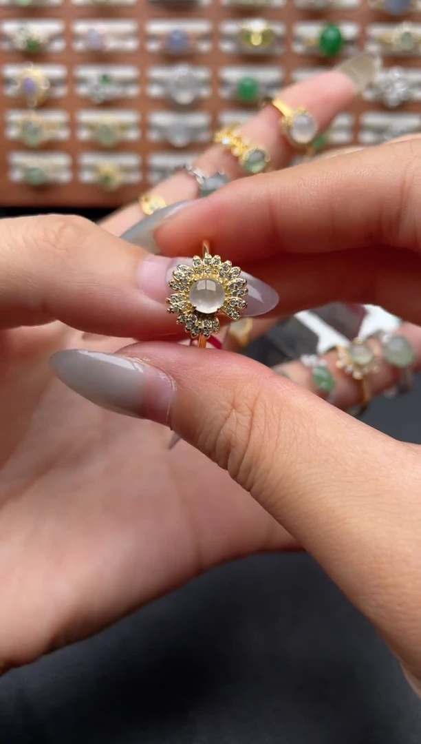 翡翠戒指银S925镶嵌一物一证一礼盒