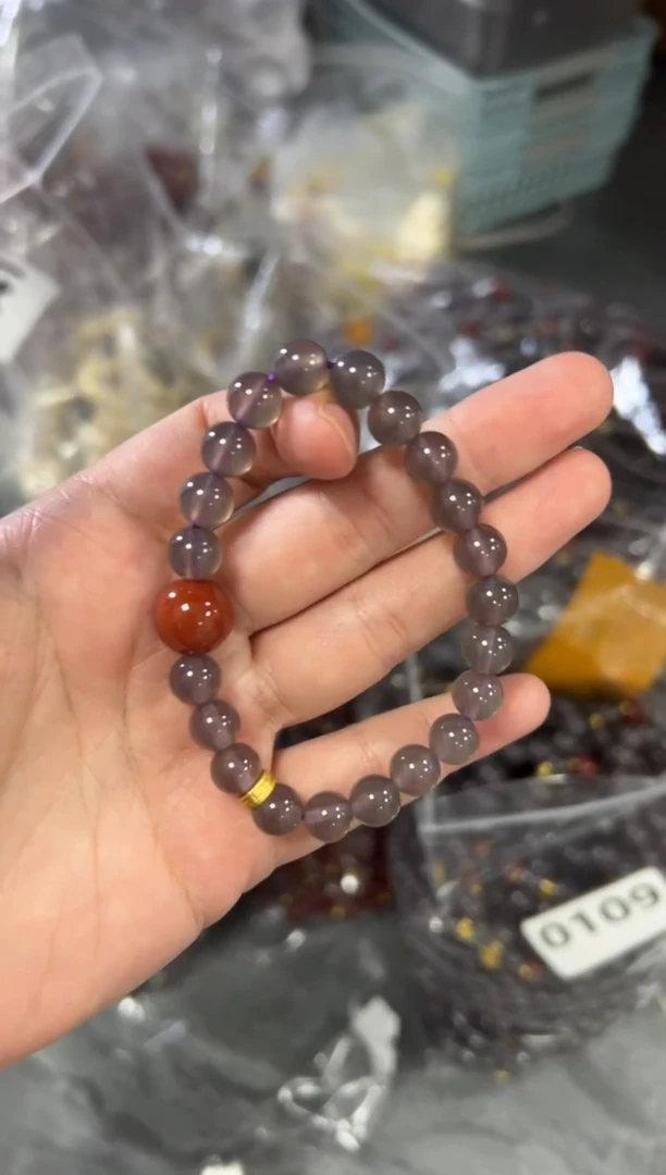 玛瑙/玉髓手链未镶嵌冰烟紫玛瑙红大顶珠手串[0108]