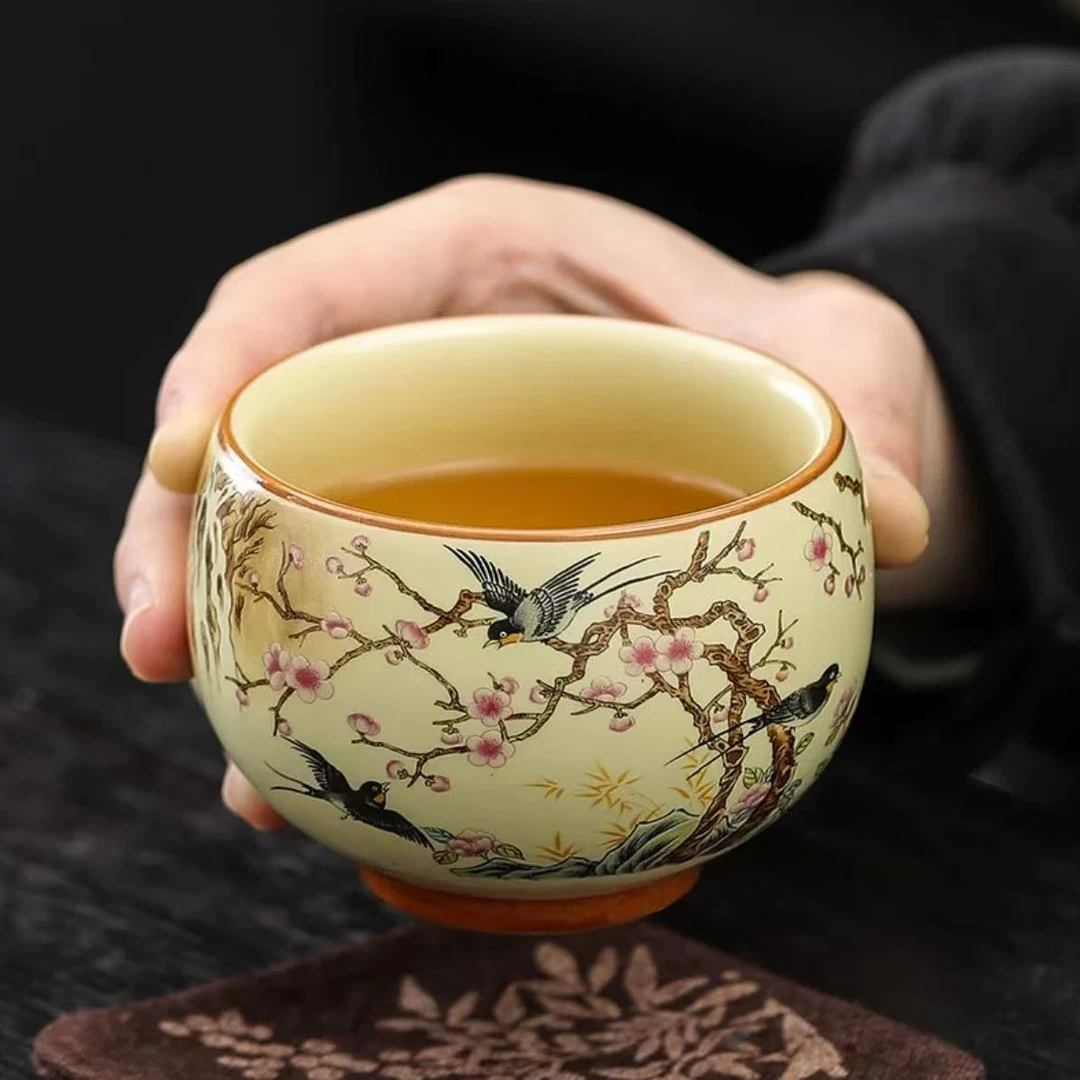 【王家陶瓷】SM-喜鹊登枝主人杯花鸟主人杯