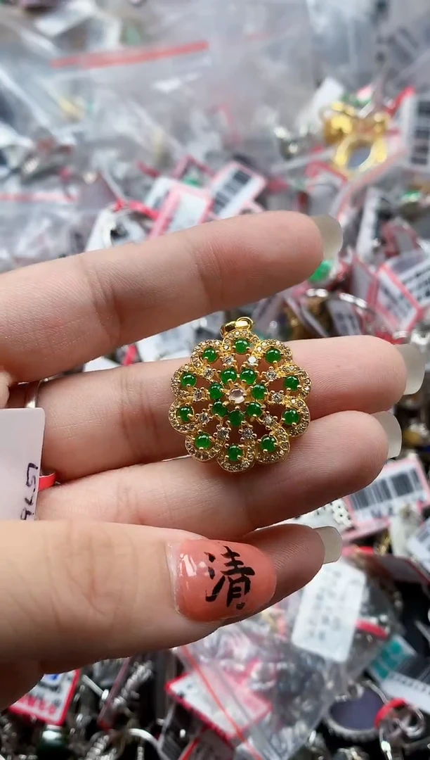 银S925镶嵌戒指翡翠天然A货缅甸翡翠