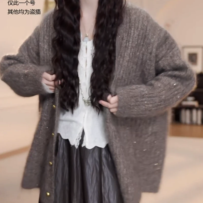 新款早秋坑条金色扣中长款毛衣外套长袖LK2506786