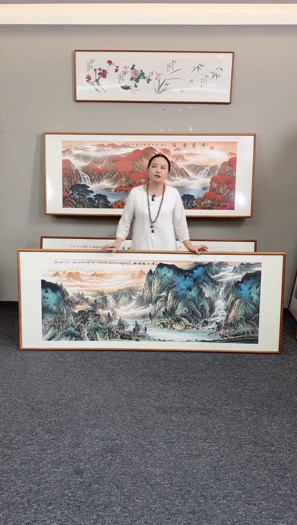 国画溪山春韵图210*80手绘作品