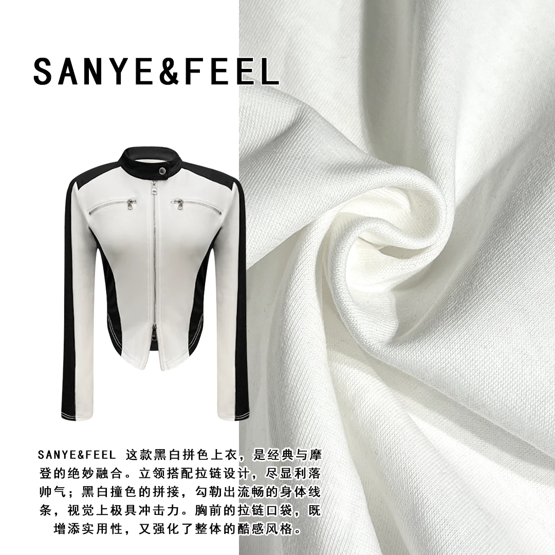 sanye&feel/妍三也【酷辣机车】时尚百搭拼接设计感拉链上衣53104YX