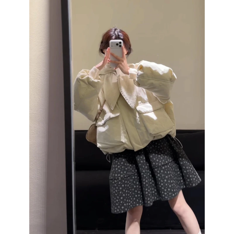 MARIE.COCO秋冬韩系少女风设计感棉服外套温柔风波点半身裙女套装