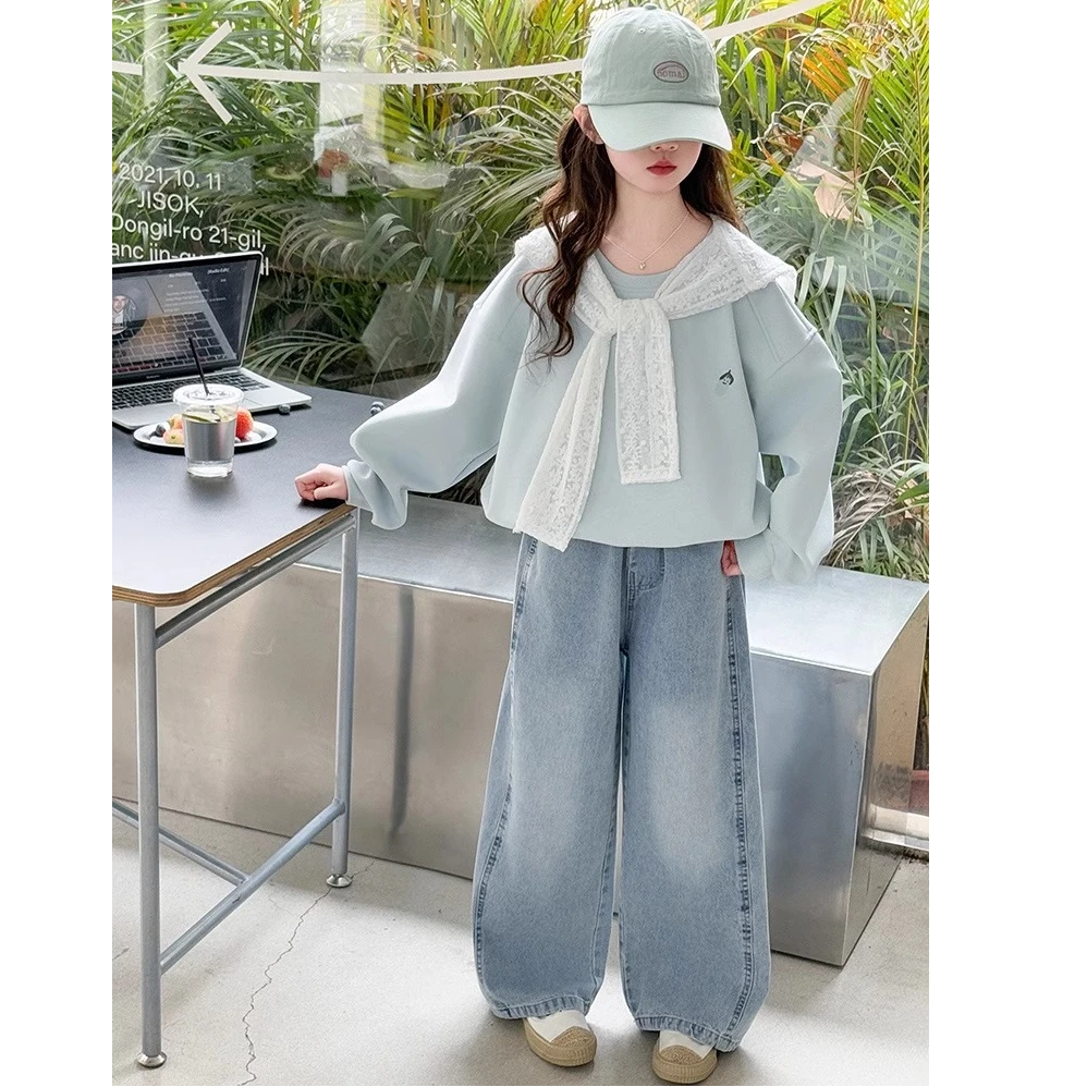 女童春秋款套装2025新款女大童韩系卫衣牛仔裤儿童秋装上衣两件套