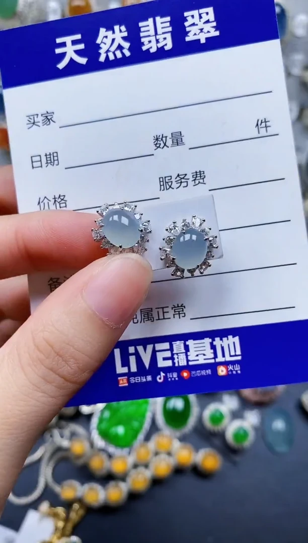 翡翠银S925镶嵌耳饰480