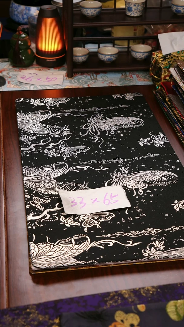 【蝴蝶黑定位双面】中国风干泡织锦茶席33*65