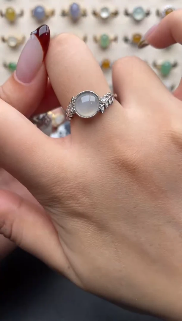 银S925镶嵌戒指翡翠一物一证一礼盒