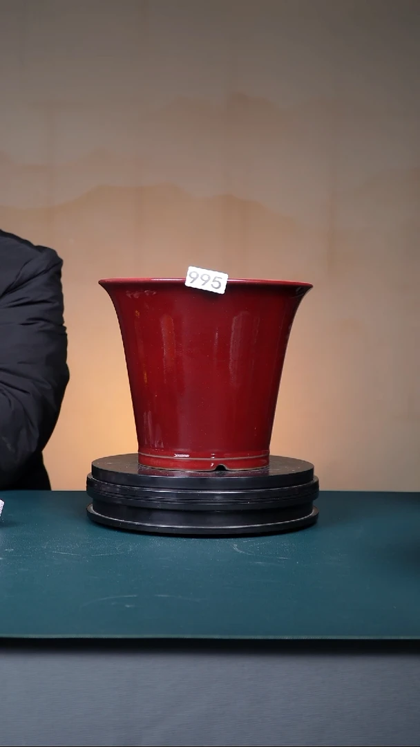 其他瓷精品995号钧红釉斗笠盆  口径23.2高20