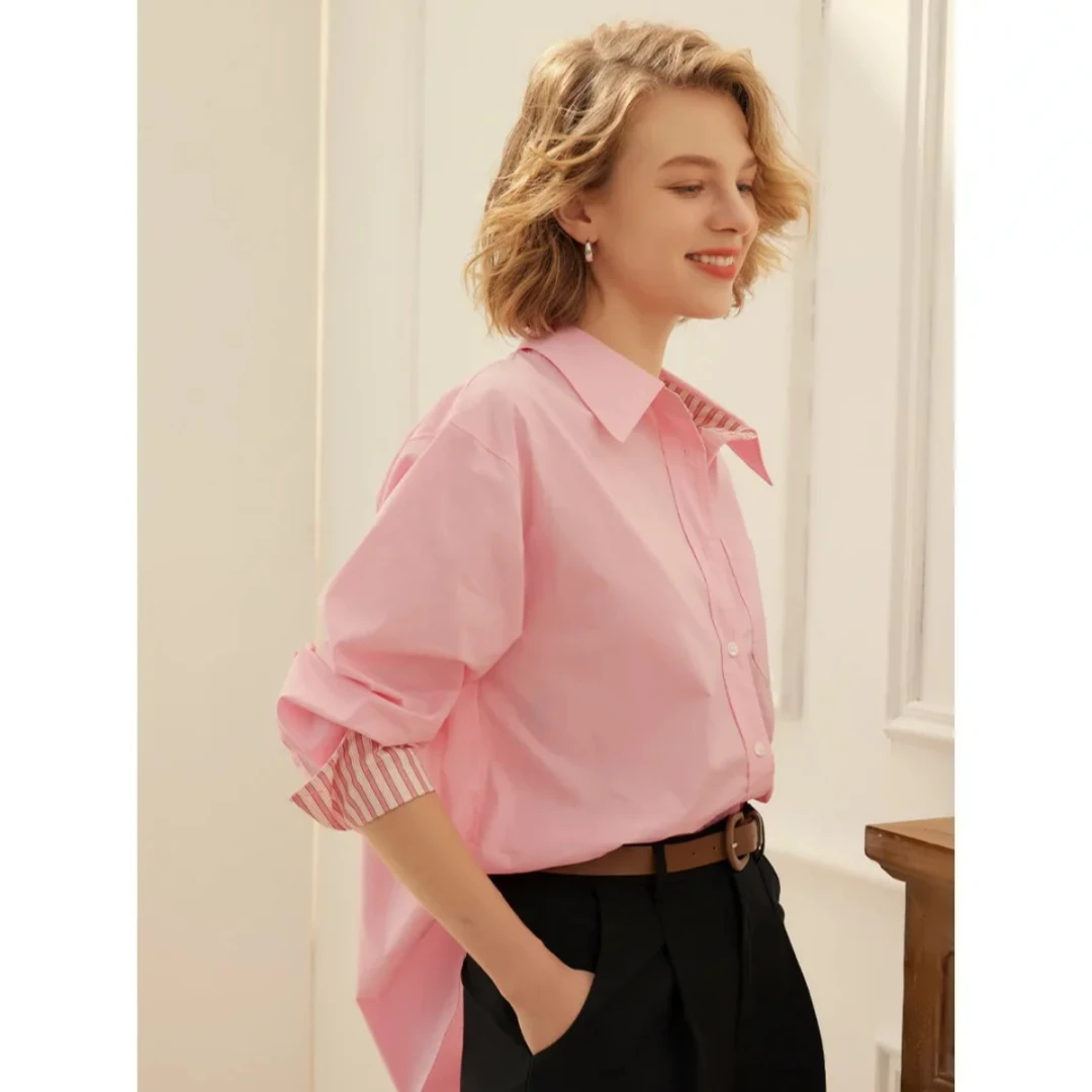 翻领条纹法式通勤衬衫长袖女装简约时尚衬衣休闲s139