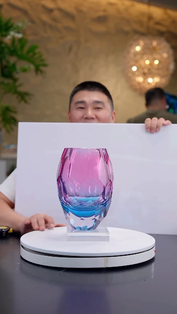 摆件金红蓝切面花器