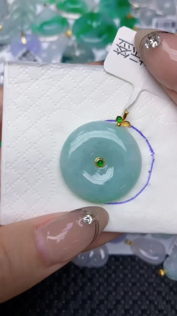 颈饰18K金镶嵌翡翠天然缅甸翡翠a货百元以上9元证书费自理