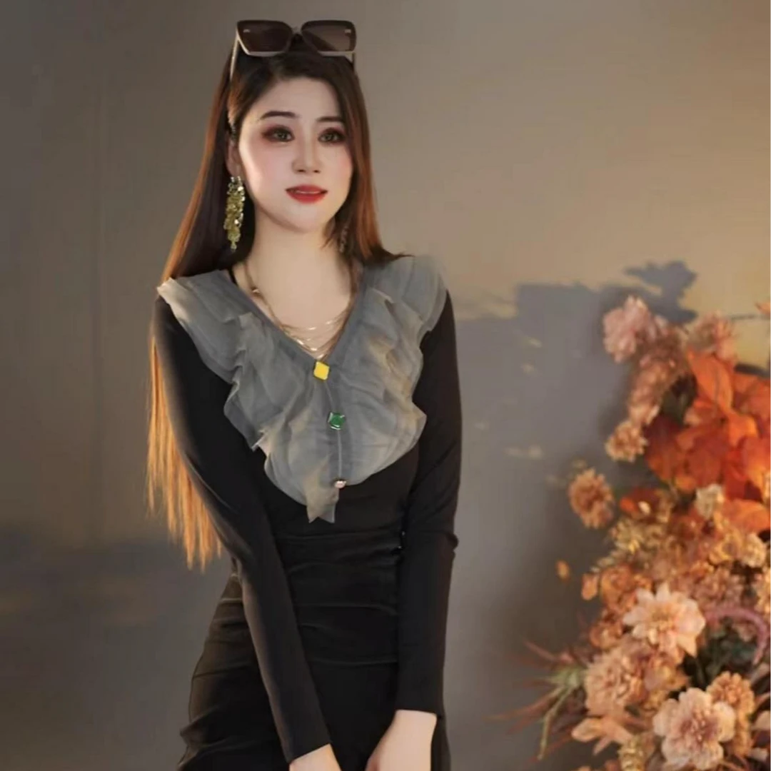 谢8001随显瘦收腰时尚百搭打底修身网红秋季洋气紧身春秋上衣