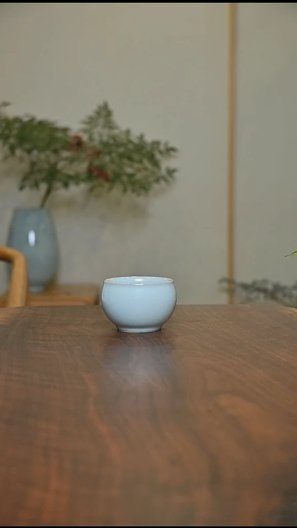 缸杯 天青 微瑕 朱家汝窑款