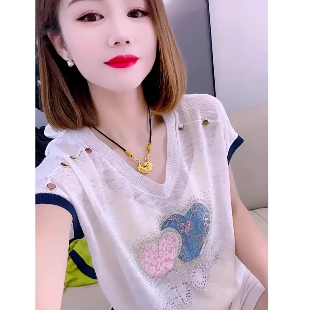 韩版时尚百搭冰丝竹节棉女短袖夏季新款今年流行爆款设计感上衣