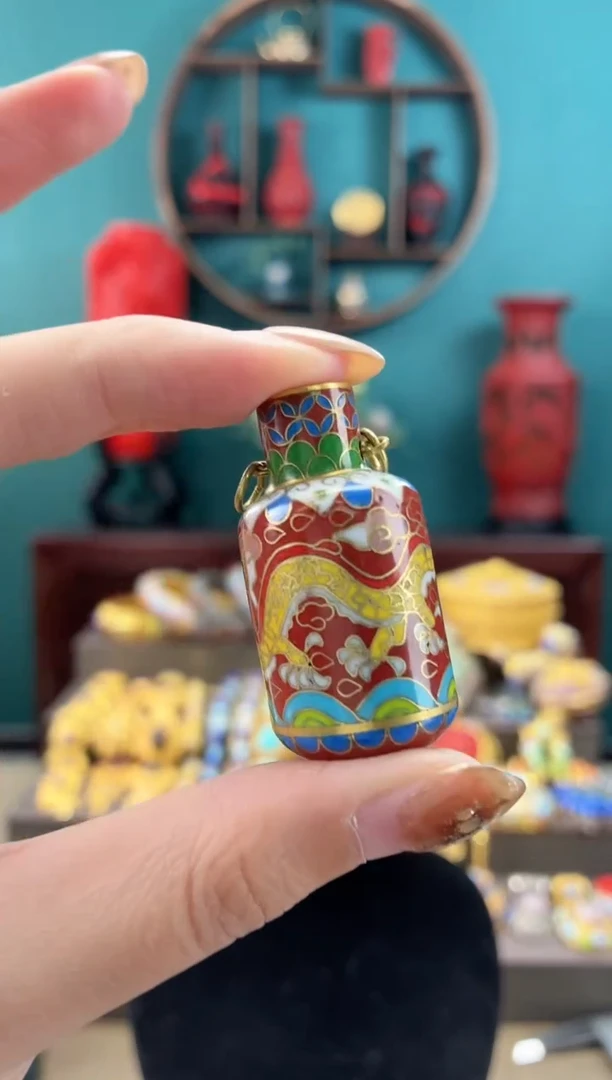 景泰蓝小瓶龙吊坠小红色