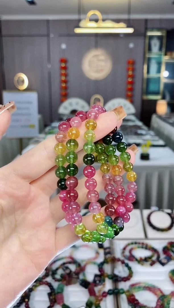 老矿碧玺色标彩虹透体三圈手串7mm++未镶嵌碧玺dan多样性发货一条