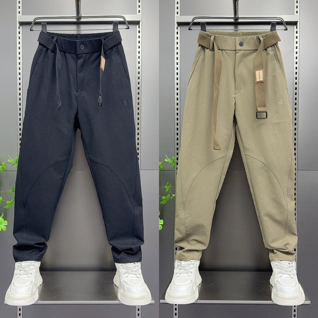 秋冬新款休闲裤男士宽松时尚潮牌束脚哈伦裤青年百搭拼接工装长裤