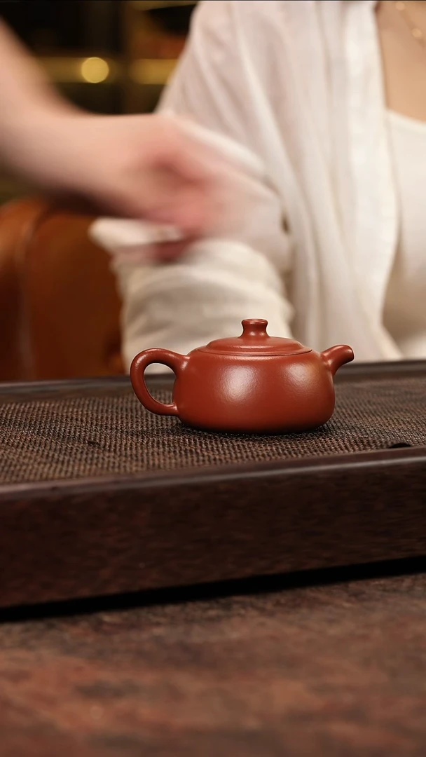 茶壶紫砂井栏 送朱泥菊蕾杯 李丹 朱泥大红袍