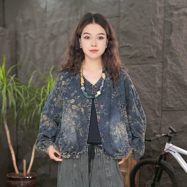 【提花牛仔外套】秋装长袖百搭宽松休闲牛仔衣短款复古女装上衣