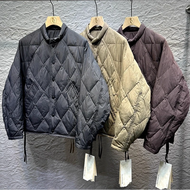 新国标90白鸭绒时尚双面穿复古纯色菱格男士保暖羽绒立领外套冬季