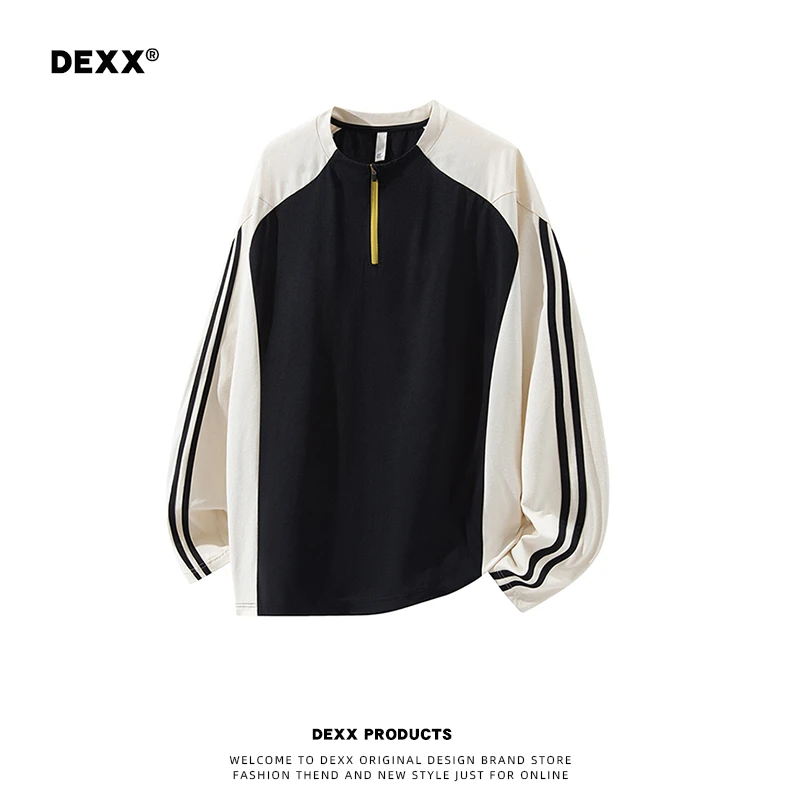 DEXX潮牌半拉链插肩撞色速干T恤男女宽松骑行服运动休闲上衣