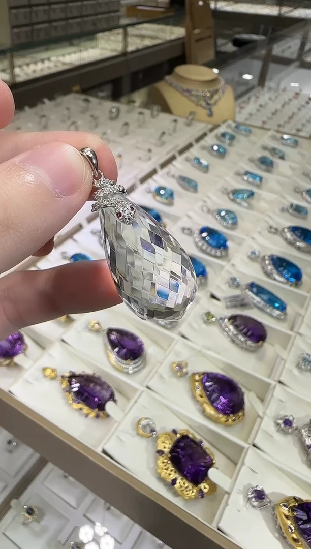 颈饰银S925镶嵌水晶净体白水晶17*13mm