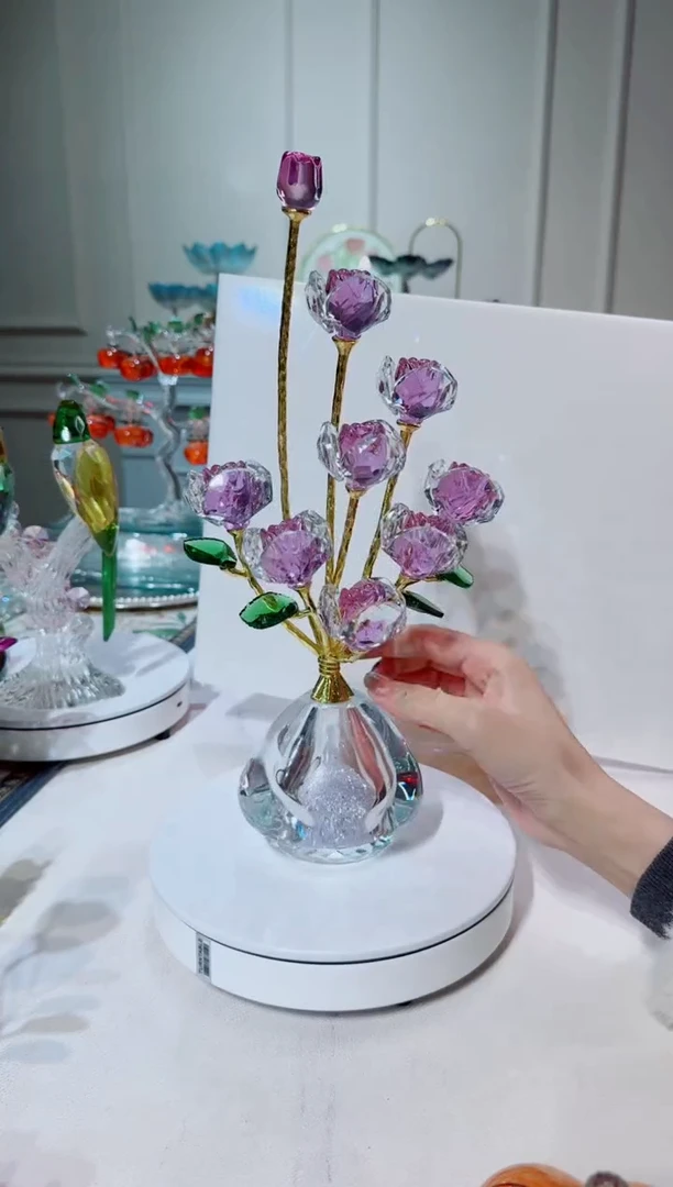 手工艺品琉璃9头紫色玫瑰花摆件