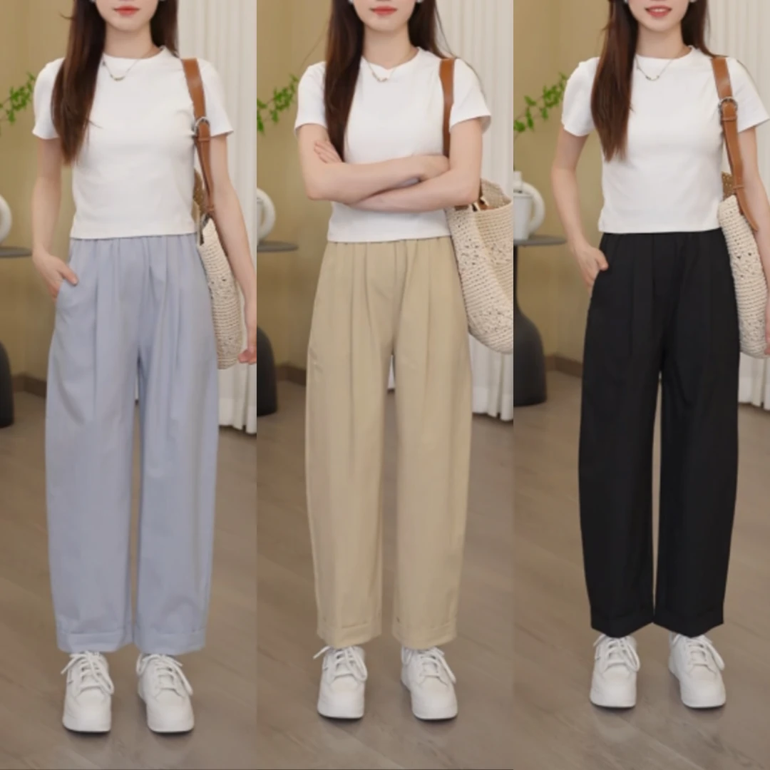 小个子天丝棉镰刀裤女夏薄款八九分梨形显瘦休闲冰霜老爹哈伦裤子