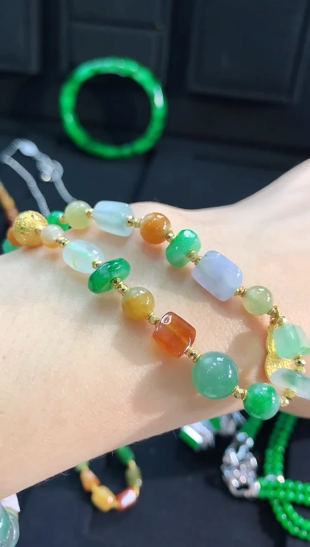 【闪购商品】翡翠手链18K金镶嵌手链