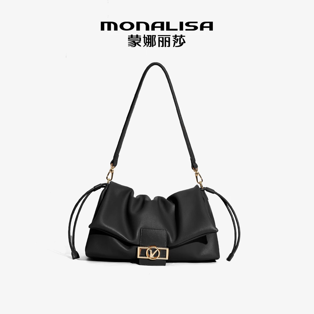 MONALISA/蒙娜丽莎女包新款褶皱软皮腋下斜挎包时尚百搭单肩包