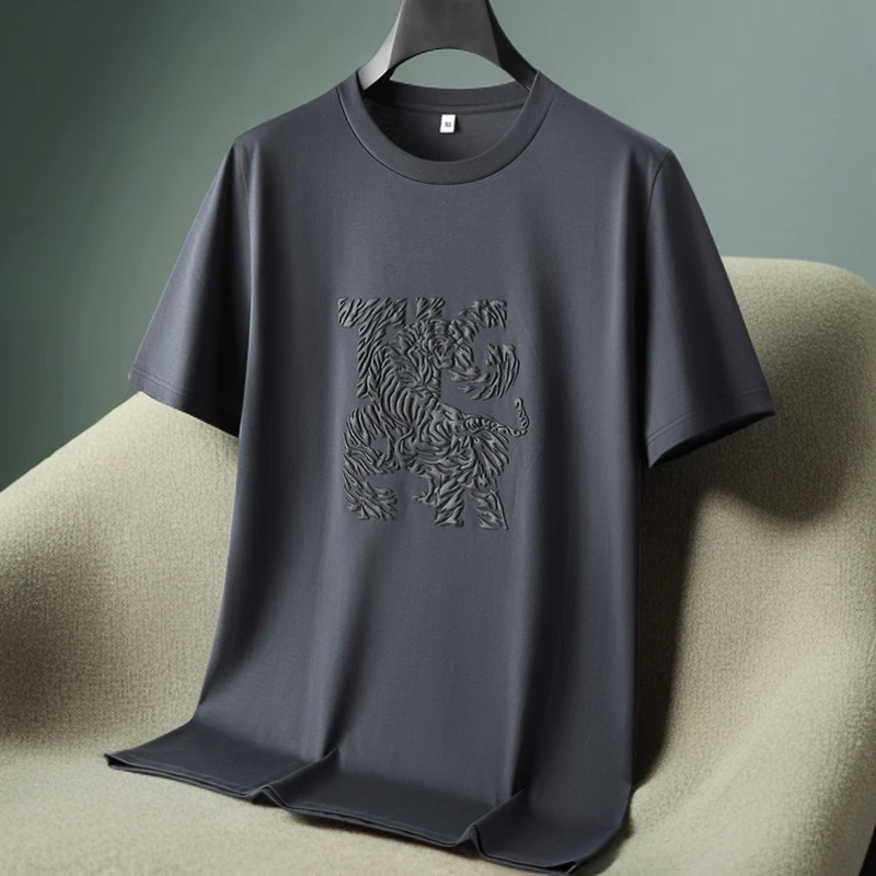 符腾野堡马2025夏季薄款丝光棉短袖男士加肥加大宽松休闲大码t恤