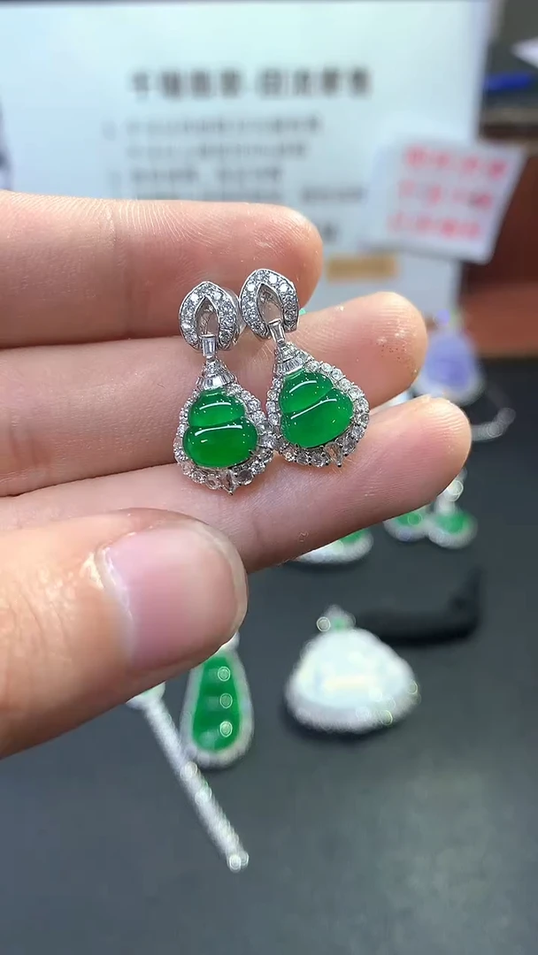 【闪购商品】翡翠耳饰18K金镶嵌耳饰回流不退不换|8600+0