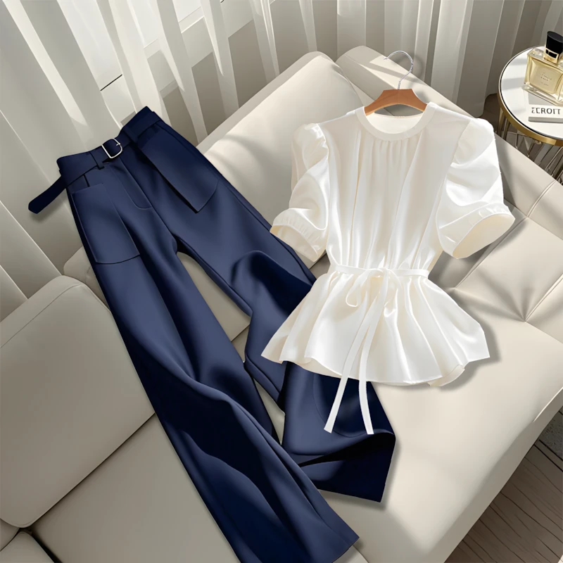 夏装女2025年新款时尚套装高级感衬衫显瘦休闲裤裤盐系轻熟两件套