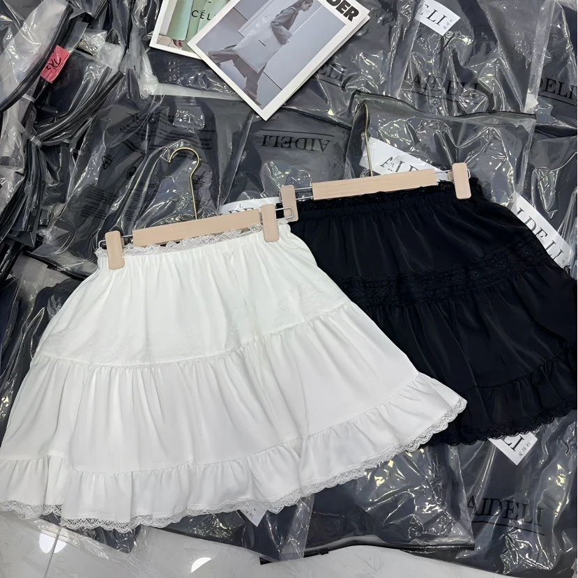 韩版甜美风Miu系蕾丝花边高腰显瘦蓬蓬裙