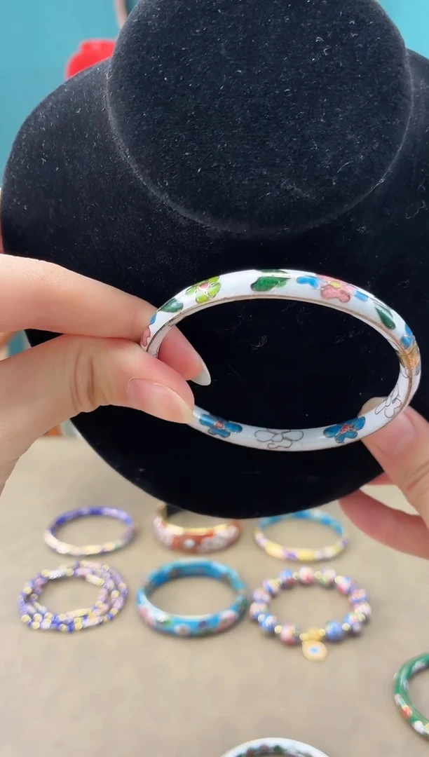 非遗 景泰蓝开口镯 白色