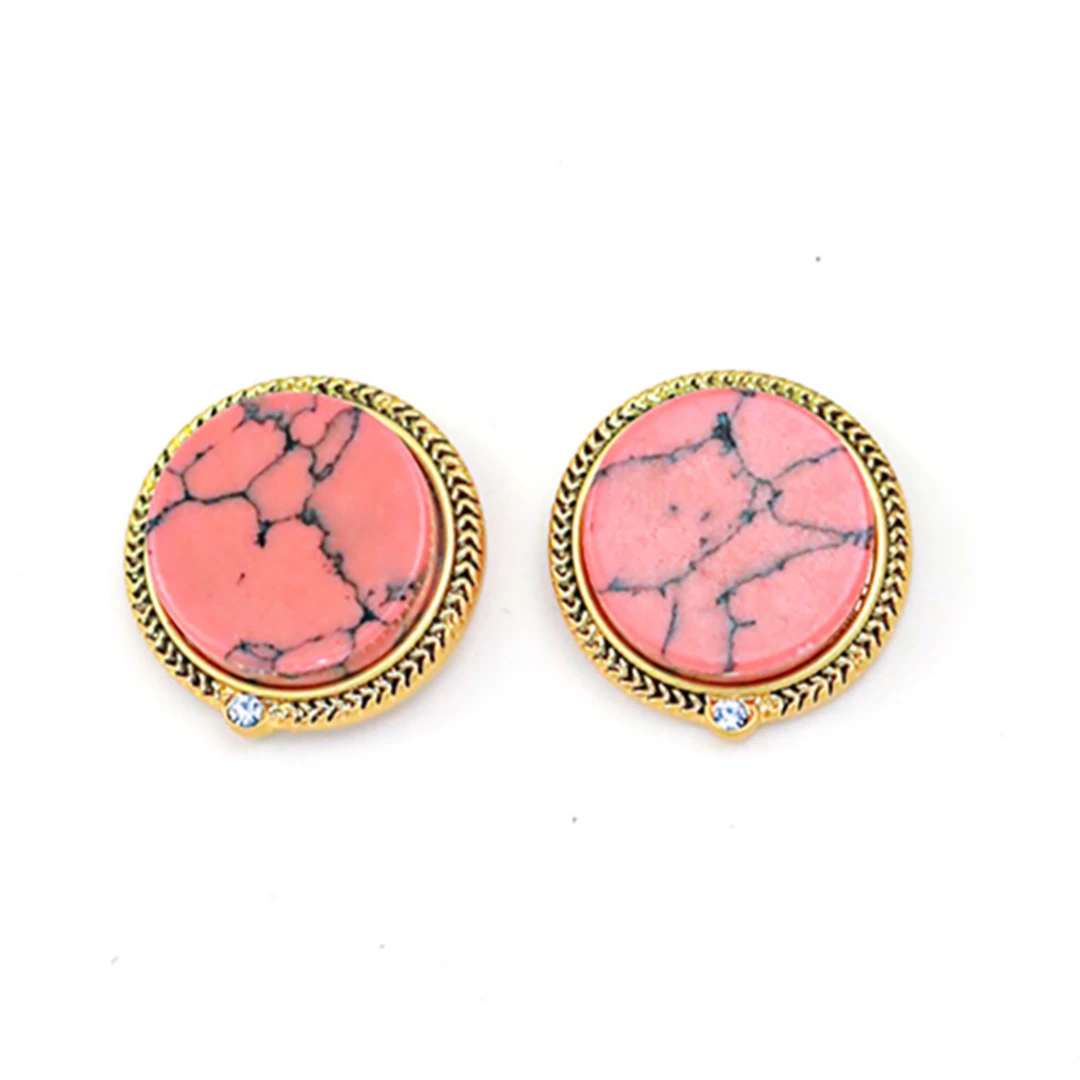 铜合金花岗石耳饰 金色圆形松红石耳钉