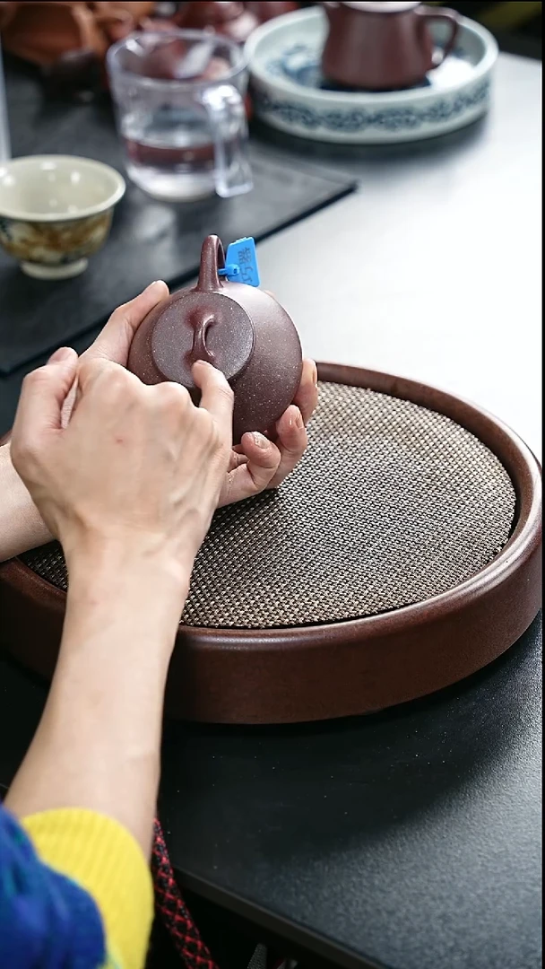 茶壶紫砂平盖石瓢-20目紫玉金砂-全手工微微瑕