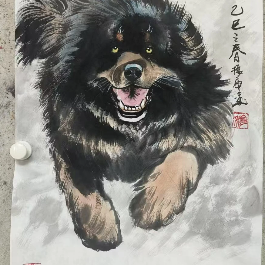 雄风 藏獒 十二生肖 四尺三开 国画写意