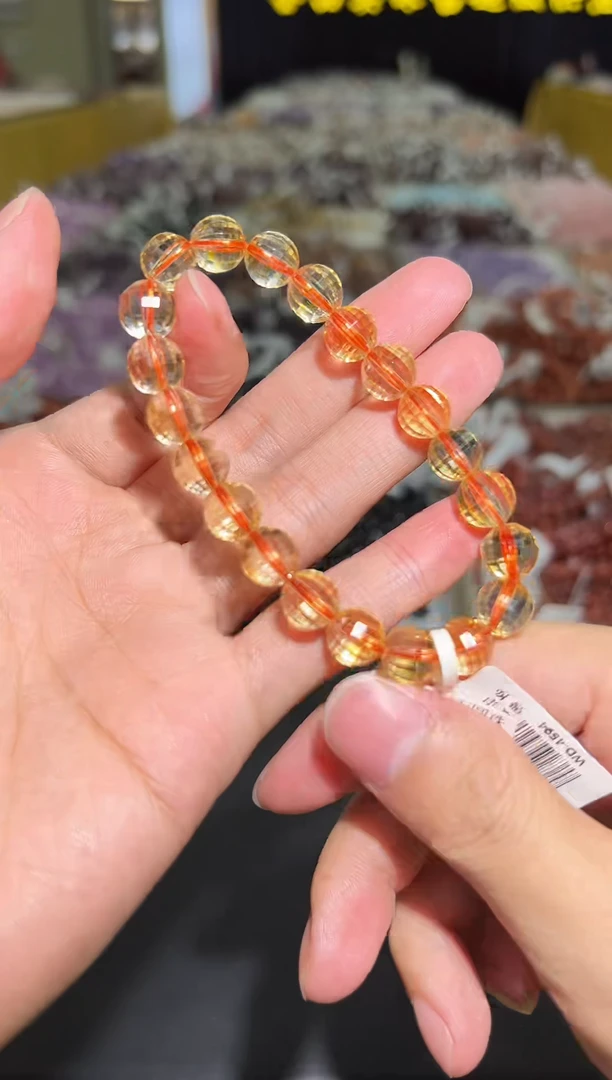 水晶手串未镶嵌无相切面净体黄水晶单圈手串9m+