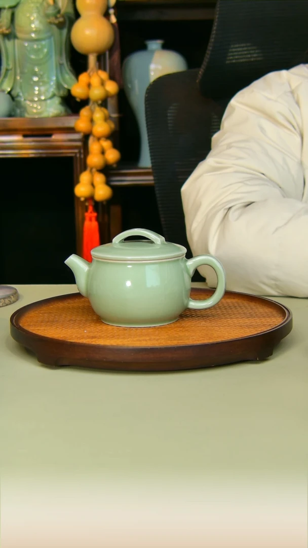 汝瓷江**者豆绿汉瓦全手工原矿全手工