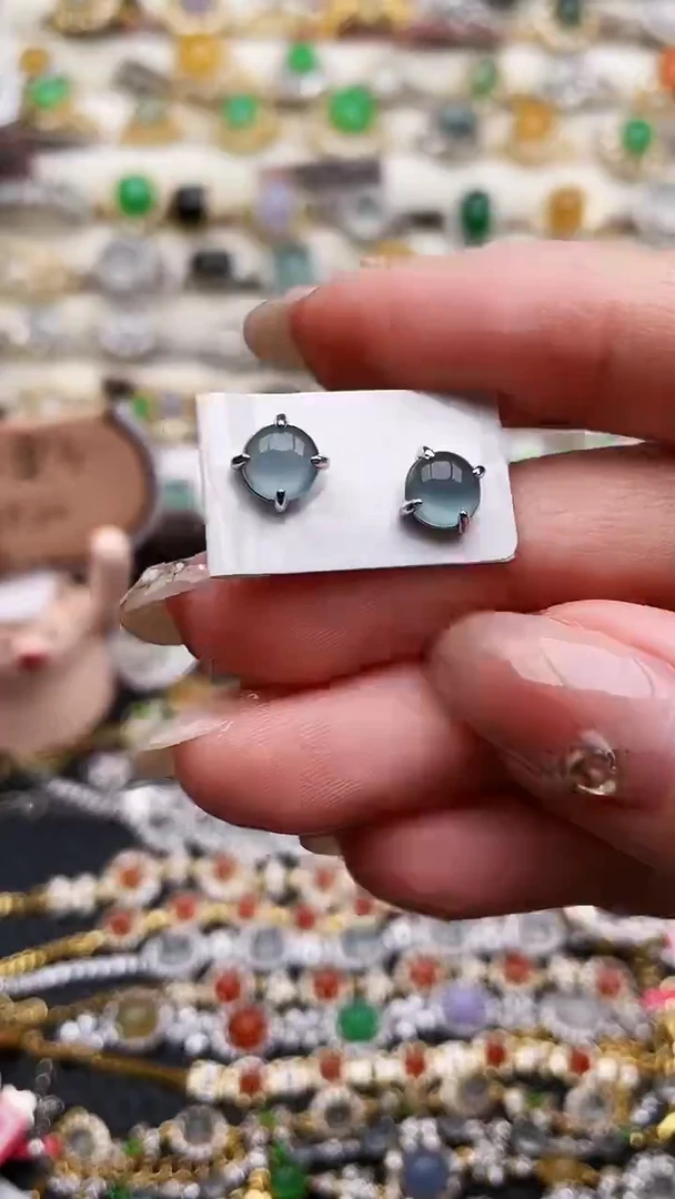 银S925镶嵌翡翠耳饰197