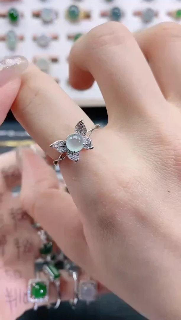 银S925镶嵌戒指翡翠天然翡翠