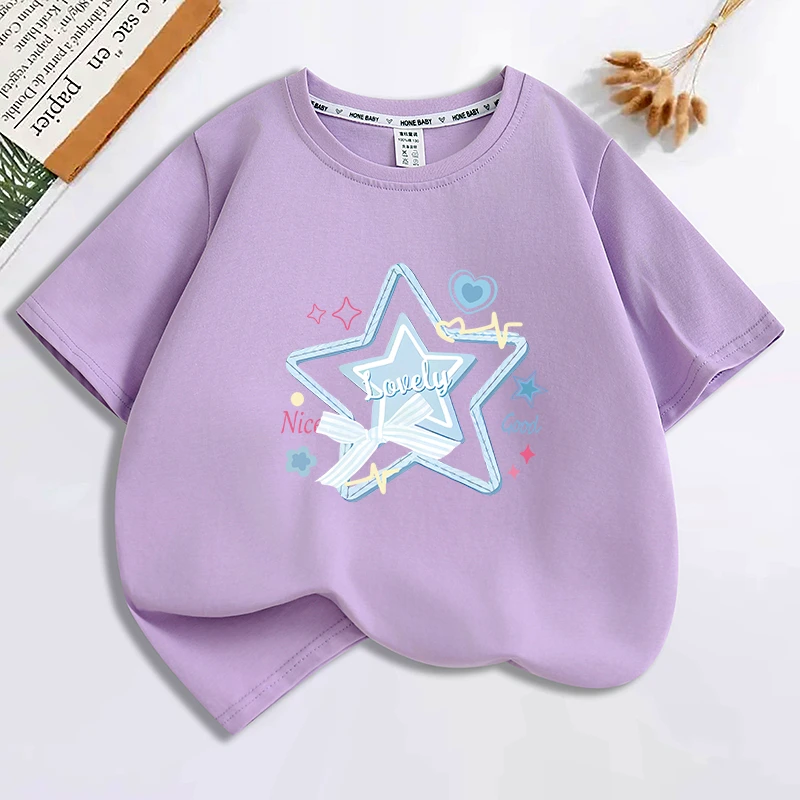 中大童短袖t恤女童夏季纯棉半袖女孩T恤童装儿童夏装洋气夏天上衣