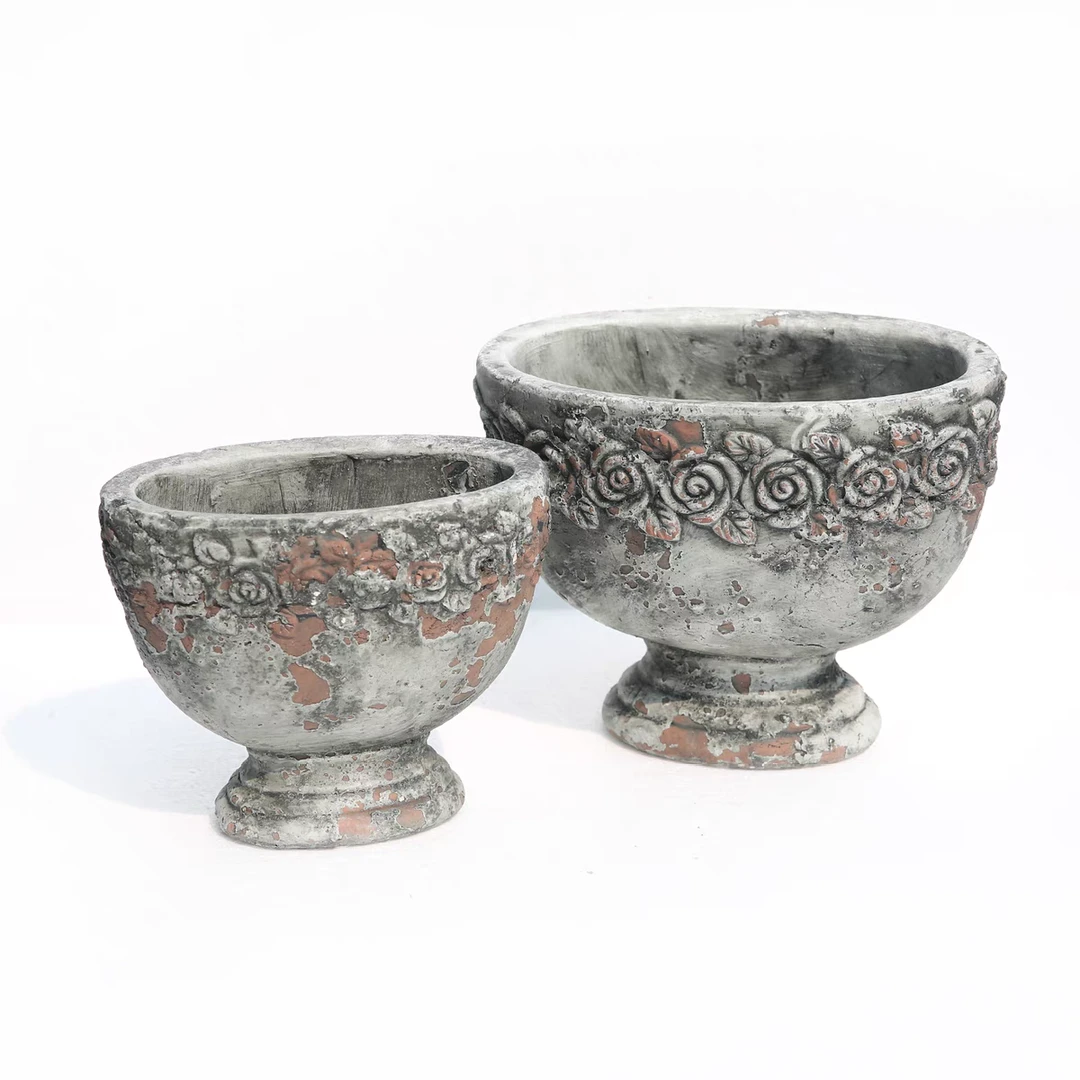 【南乔花园】粗陶红陶庭院阳台家居复古做旧椭圆玫瑰花手压红陶盆