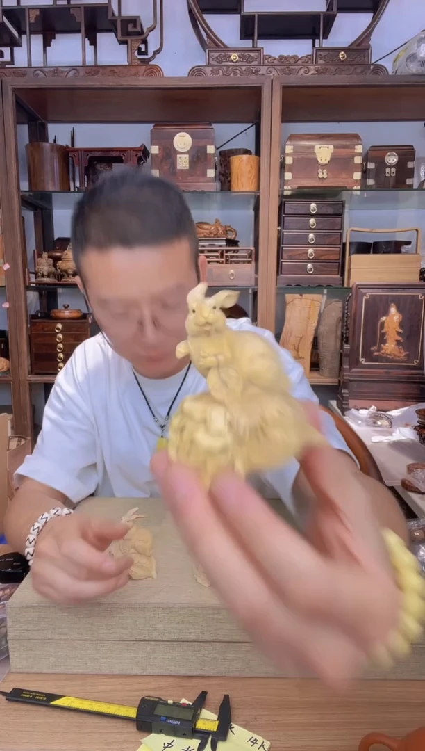 乌木类书架446小叶黄杨百财兔摆件