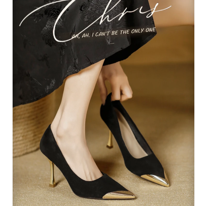 尖头细跟高跟鞋气质春季黑色工作鞋职业时尚配裙子2025新款单鞋女